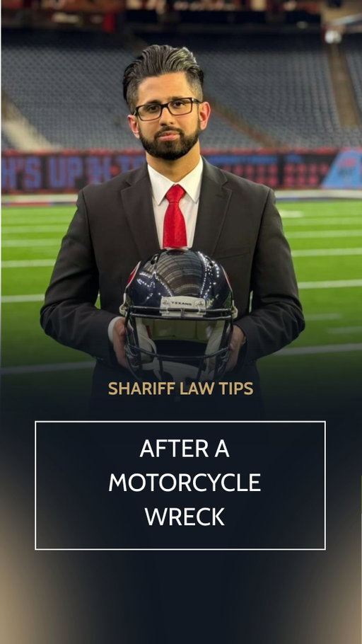 After a motorcycle wreck, document the scene, your injuries, and any witness information. 

Insurance companies may question what happened, so keeping clear evidence could help support your claim.

If you’re new here, welcome. This is Shariff Injury Lawyers, a personal injury law firm based in Houston that represents injured people all over Texas.

For over 10 years we’ve gone up against insurance companies, trucking companies, and corporations on behalf of people hurt in car accidents, 18-wheeler wrecks, motorcycle accidents, slip and falls, and wrongful death cases. We’re also the Official Personal Injury Law Firm of the Houston Texans.

Here’s what a decade of this has taught us: insurance companies are not on your side. Their job is to pay you as little as possible, and they’re very good at it. Our job is to make sure they don’t.

We’re not a mass production firm. Every demand that leaves this office is reviewed by attorney Mohammed Shariff himself, because it’s his name on the door and your case on the line.

Follow along and you’ll learn:

✔️ What to do (and what not to say) after an accident

✔️ How insurance companies delay, deny, and lowball, and how to fight back

✔️ What your case is actually worth, so you don’t settle for less

If you or someone you love was hurt in an accident anywhere in Texas, comment “HELP” and our team will reach out for a free consultation. You don’t pay unless we win.

We handle the fight so you can focus on healing.