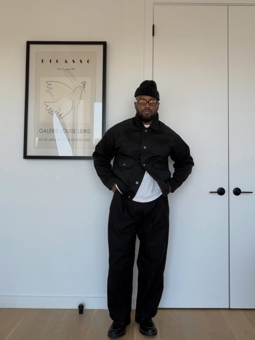 all black is always a good move

pardon me for genuinely going denim under the chore coat again

@gap beanie up top, @heldinform jacket over the white tee with the @universal__surplus chore coat over that, @porterjames trousers and @caswellbootco on feet

#outfitinspo #fallfashioninspo #layering #mensstyle