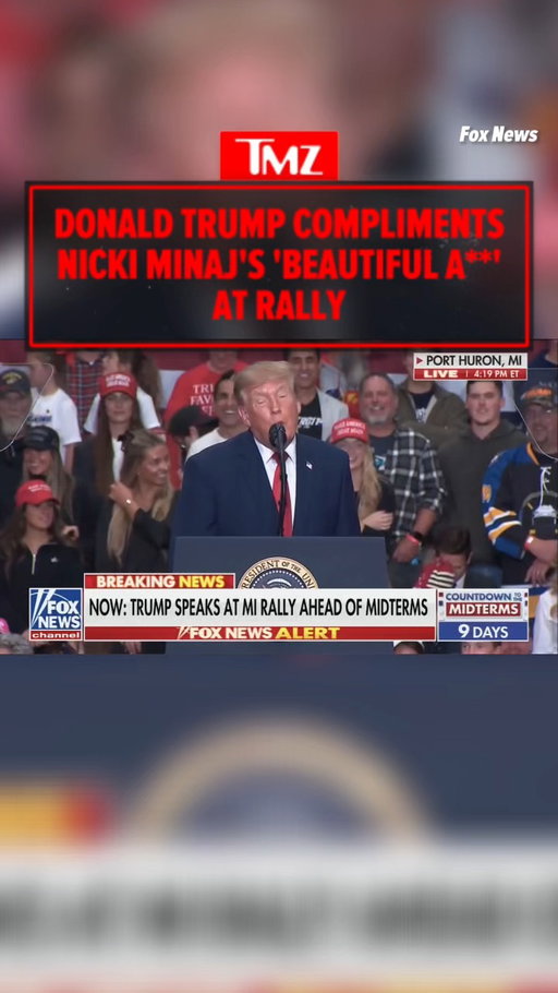 🚨 BREAKING: President Donald Trump is at it again complimenting butts ... as he just praised Nicki Minaj for having a "beautiful a**" to her face at a rally ... before telling her to stand up.

🎥 Fox News