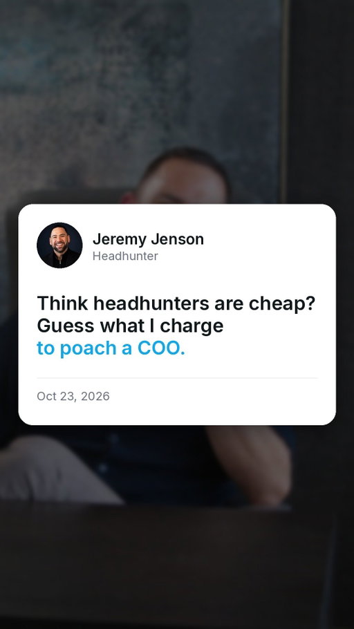 Can you guess what an executive search fee looks like on a $300K COO placement? 🎯💼 

Here’s the breakdown:
🏢 Client: $2B AUM RIA in The Woodlands, TX 
👤 Target Role: Chief Operations Officer (COO) 
💵 Base Salary: $300,000 

What would the standard headhunter's fee be on this hire?
A) $25K
B) $50K
C) $75K 

At a standard 25% rack rate, that’s a $75,000 placement fee on a single executive search. 

Did you get the right answer before the reveal? Drop your guess in the comments! 👇

#ExecutiveSearch #Headhunter #Recruiting #FinancialAdvisors #WealthManagement #Staffing #BusinessGrowth