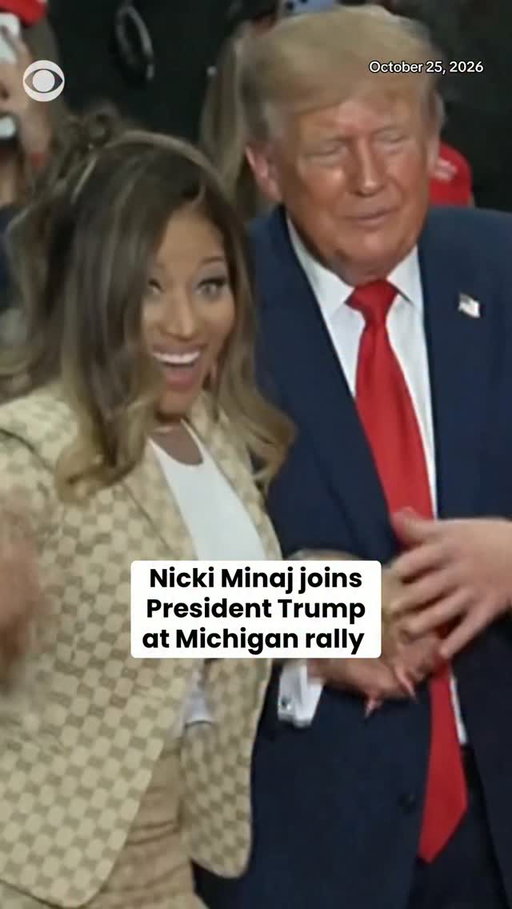 Rapper Nicki Minaj joined President Trump on the campaign trail on Sunday, making an appearance at the president’s rally in Michigan.