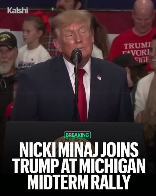 Nicki Minaj is joining Trump in Michigan as Republicans make their final midterm push, with Mike Rogers facing Democrat Abdul El-Sayed for the state’s open Senate seat.⁠
⁠
Traders give Nicki Minaj a 16% chance of having a #1 album this year.