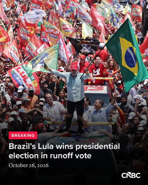 Luiz Inácio Lula da Silva has won a fourth term as Brazil’s president, coming from behind to beat Senator Flávio Bolsonaro in a runoff that split the country almost evenly.

Lula took 51.8% of valid votes to Bolsonaro’s 48.2%, according to the Superior Electoral Court.

Follow this breaking story at the link in bio.