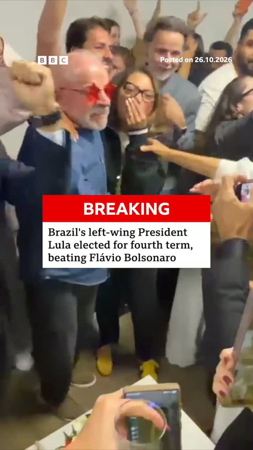 Brazil's left-wing President Lula has celebrated with his family and allies, after being elected for a fourth term. 
 
He defeated Flávio Bolsonaro - the son of former president Jair Bolsonaro, who is under house arrest.
 
Tap the link in @BBCNews's bio for more details on the election.
 
#Brazil #BBCNews