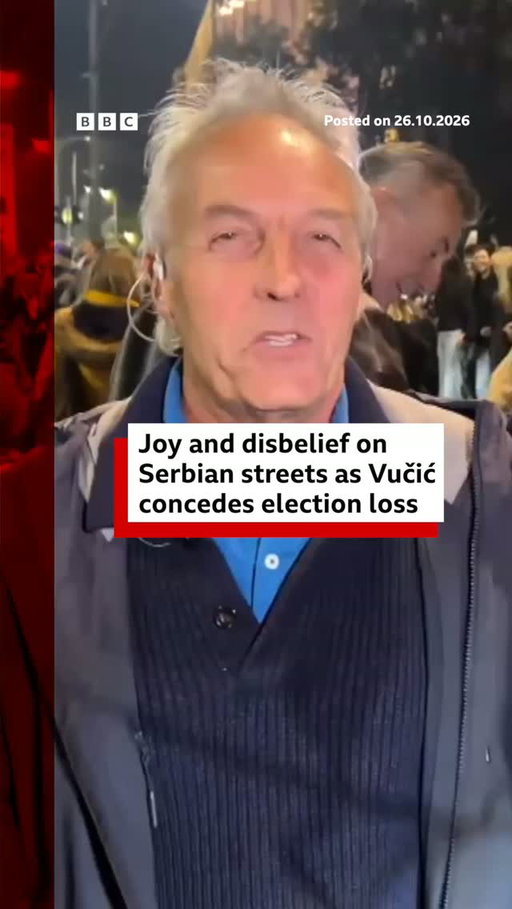 There were scenes of jubilation on the streets of the Serbian capital, Belgrade, after the country's long-standing leader Aleksandar Vučić conceded defeat in Sunday's parliamentary elections.
 
His Serbian Progressive Party was defeated by the Student List, a movement with no obvious leaders and whose members are not career politicians.
Tap the link in @BBCNews's bio for more on the election result. 

#Serbia #BBCNews