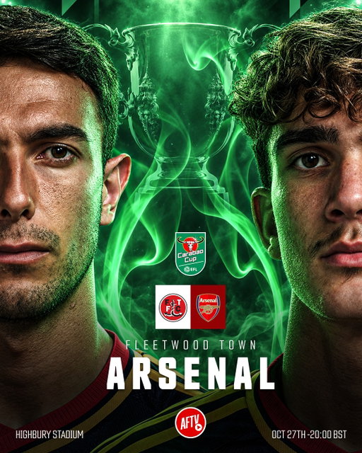 𝐔𝐏 𝐍𝐄𝐗𝐓: Fleetwood Town away! ⚔️🔴

The Gunners head to Highbury Stadium tomorrow looking to book our place in the Carabao Cup quarter-finals! 🏆💪

What’s your score prediction, Gooners? 👇