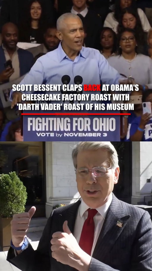 "This is the man who built the museum... It looks like Darth Vader's tomb."

Treasury Secretary Scott Bessent fires back at Obama after the former president mocks the White House's gold decor, joking that it looked like "Saddam Hussein opened a Cheesecake Factory."

The exchange takes an unexpected turn when Bessent, fresh off a Cheesecake Factory lunch, defends the restaurant and tells the "Martha's Vineyard set" to give it a try — a nod to the former first couple, who own a home on the Massachusetts island.

Download the Fox News app or go to Foxnews.com for more.