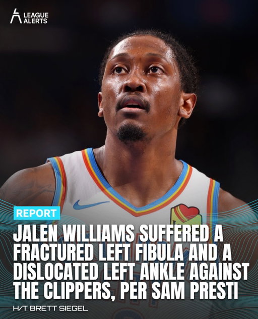 Brutal news for the #Thunder. Sam Presti says Jalen Williams fractured his left fibula and dislocated his left ankle in Sunday’s win over the #Clippers