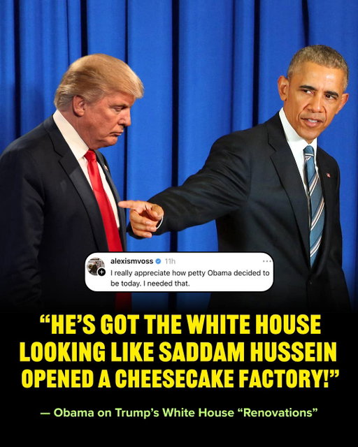 The Cheesecake Factory stray 😭😭😭 Obama was at a rally in Ohio on Saturday and had one thing to say about Trump's White House renovations. "He's got the White House looking like Saddam Hussein opened a Cheesecake Factory." So, for context: the Rose Garden is now a mini Mar-a-Lago, the hallways look like an Italian American community center, there's gold everywhere, and a ballroom bigger than the White House is under construction. Obama's assessment tracks.

📷: Getty Images; alexismvoss, marathoncaboose, keithcarmack, courtneypdove via Threads