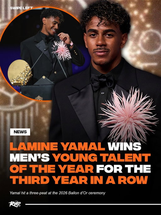 Lamine Yamal has won the Men’s Young Talent of the Year award at the 2026 Ballon d’Or ceremony, marking his third consecutive victory‼️🔥

The Barcelona and Spain star previously won the award in 2024 and 2025, becoming the first player to claim the honor three years in a row. The award recognizes the best male footballer under the age of 21.

Swipe left to see every year Lamine claimed his award 🏆