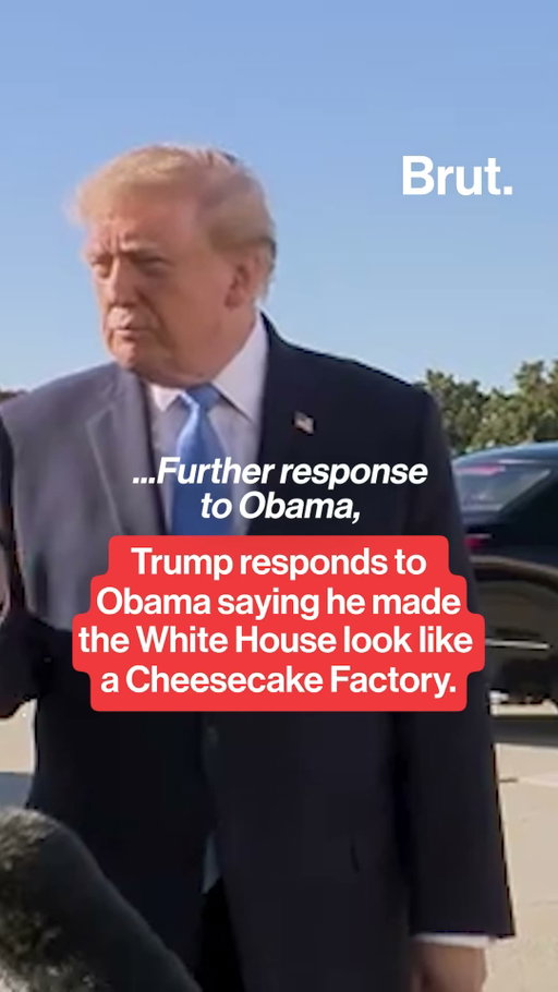 In response to Obama joking this weekend that Trump added so much gold to the White House that it now looks like "Saddam Hussein opened a Cheesecake Factory," Trump told reporters that Obama is "not smart at all," and that his comments show why he was a "lousy president." #Obama #Trump #CheesecakeFactory #WhiteHouse