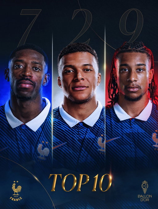 𝑳𝒆𝒔 𝑩𝒍𝒆𝒖𝒔, 𝒄𝒍𝒂𝒔𝒔𝒆 𝒎𝒐𝒏𝒅𝒊𝒂𝒍𝒆 🇫🇷✨

Le classement du Ballon d’Or 2026 compte 3 Français parmi les 10 meilleurs joueurs du monde 🙌

Félicitations à tous les 3 ! On a hâte de vous retrouver sous le maillot bleu 💙

3 French players in the 2026 Ballon d’Or Top 10. Congrats to all three! Can’t wait to see you wearing the blue jersey again!