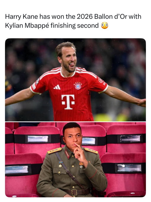 bro is not happy 😭

Harry Kane winning the 2026 Ballon d’Or with Kylian Mbappé finishing second is a plot twist nobody saw coming. After years of Messi and Ronaldo dominating the conversation, football fans are witnessing a new chapter in the history of the sport.

But Mbappé sitting there looking like he’s planning his next move makes this meme even funnier. Imagine being one of the biggest stars in world football, only to watch Harry Kane take home the most prestigious individual award. The memes are already writing themselves.