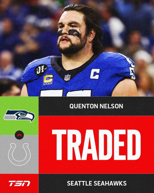 SEAHAWKS LAND NELSON IN BLOCKBUSTER TRADE 🚨

The Colts are shipping six-time All-Pro OL Quenton Nelson to the Seahawks in exchange for a 2027 third-round pick and a 2028 fifth-round pick 👀

(H/T @adamschefter)