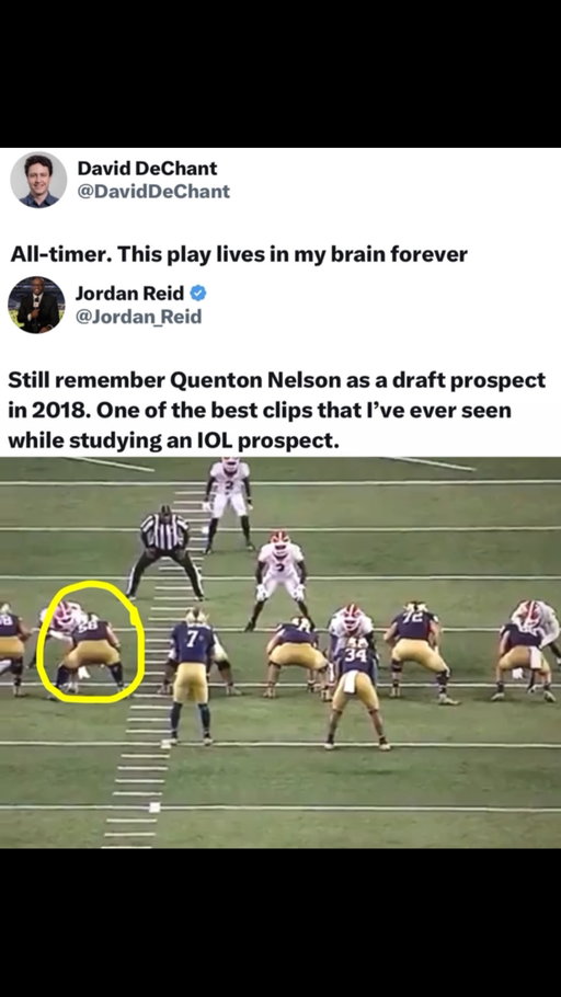 Quenton Nelson was an absurd prospect coming out of college 🐐

Nelson (traded to the Seahawks today) has spent his entire NFL career with the Indianapolis Colts since being selected sixth overall in the 2018 NFL Draft. Through the 2025 season, he started all 136 regular-season games he appeared in, earned eight Pro Bowl selections, three First-Team All-Pro honors, and three Second-Team All-Pro honors.

Through seven games in 2026, Nelson has started every game and allowed zero sacks and six pressures across 275 pass-blocking snaps.

At Notre Dame, Nelson played in 37 games and started 36 from 2015 to 2017, recording 2,474 offensive snaps while allowing three sacks and four quarterback hits during his college career.

He allowed zero sacks in both 2016 and 2017, earned unanimous First-Team All-American honors in 2017, and helped Notre Dame win the Joe Moore Award for the nation’s top offensive line.

(@espn)