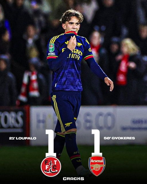 FT: Fleetwood Town 1-1 Arsenal.

¡EL ARSENAL NO HA LOGRADO VENCER AL FLEETWOOD TOWN EN 90 MINUTOS, ESTO IRÁ A PENALTIS!

¡EL ARSENAL PODRÍA SER ELIMINADO FRENTE A UN EQUIPO DE LA LEAGUE TWO! ❌🤯