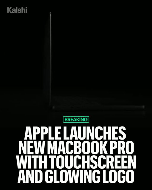 Apple unveils its first touchscreen MacBook Pro, bringing back the iconic glowing Apple logo after 10 years.⁠
⁠
Traders give Apple an 11.4% chance of releasing a MacBook with cellular connectivity before 2027.