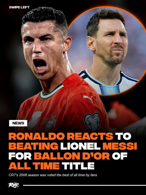 Cristiano Ronaldo thanked fans after being voted the Ballon d’Or winner of all time‼️⚽

Ronaldo won the first-ever B.O.A.T. (Ballon D’Or of All Time) title after fans decided that his 2008 season was better than Lionel Messi’s 2012 campaign 🤯

“Football belongs to the fans,” CR7 wrote on Instagram. “Thank you to all the supporters around the world.”

Do y’all agree with this win⁉️