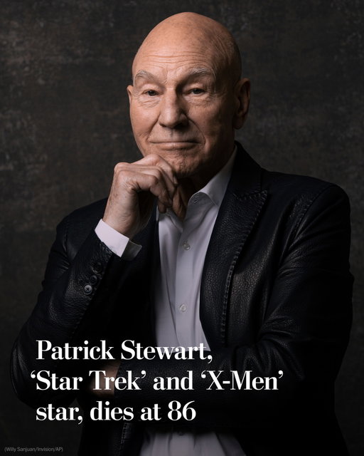 Patrick Stewart, who rose to prominence as an actor of Shakespeare’s works before becoming a household name from the TV series “Star Trek: The Next Generation,” died Wednesday in Los Angeles. He was 86. 

Mr. Stewart’s social media accounts shared in a statement that Stewart’s death comes after 
a “brief and poignant journey with” Alzheimer’s disease and Lewy body dementia.

Mr. Stewart spent almost two decades as a member of the Royal Shakespeare Company, appearing in productions of “Hamlet,” “The Tempest” and “Much Ado About Nothing.” But the English actor experienced a profound breakthrough to American audiences with his role as the serene Capt. Jean-Luc Picard in “Star Trek: The Next Generation.” 

Mr. Stewart may also be synonymous with his role in the “X-Men” series as Professor X, who supported the powers of other superheroes.

Read more at the link in our bio.