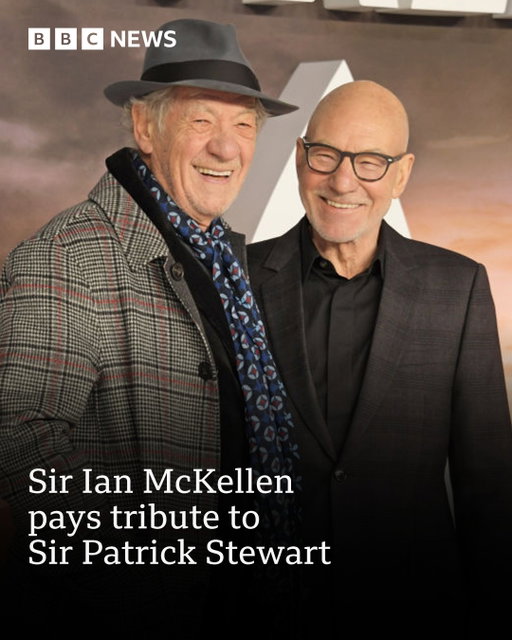 Sir Ian McKellen, one of Britain's greatest actors, has shared a tribute to Sir Patrick Stewart on social media following the legendary Star Trek actor's death at age 86.
 
The two actors were close friends. Sir Stewart played Professor X, while Sir Ian portrayed Magneto in the X-Men films, but the pair had known each other since before Stewart's television breakthrough in Star Trek.
 
The two frequently expressed their affection for each other during red carpet interviews. McKellen also officiated Stewart's wedding in 2013.
 
Tap the link in @BBCNews's bio to read more about Sir Patrick's career.
 
(📷: Getty, PA)
 
#PatrickStewart #IanMcKellen #BBCNews