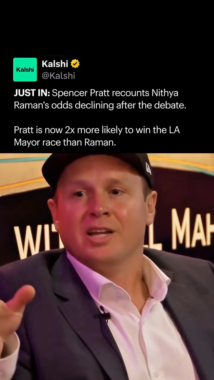 In Spencer Pratt’s recent interview with Bill Maher, he pointed to Nithya Raman’s declining odds following the Los Angeles mayoral debate as a key turning point in the race.