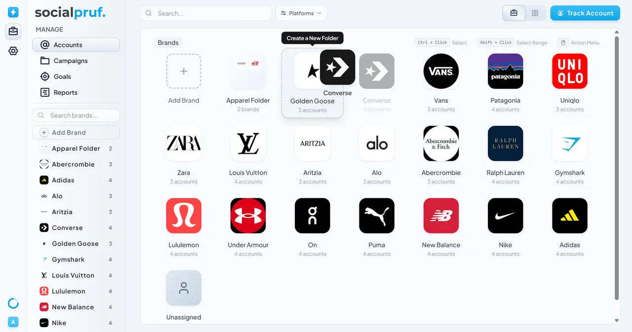Organizing accounts into brands and folders
