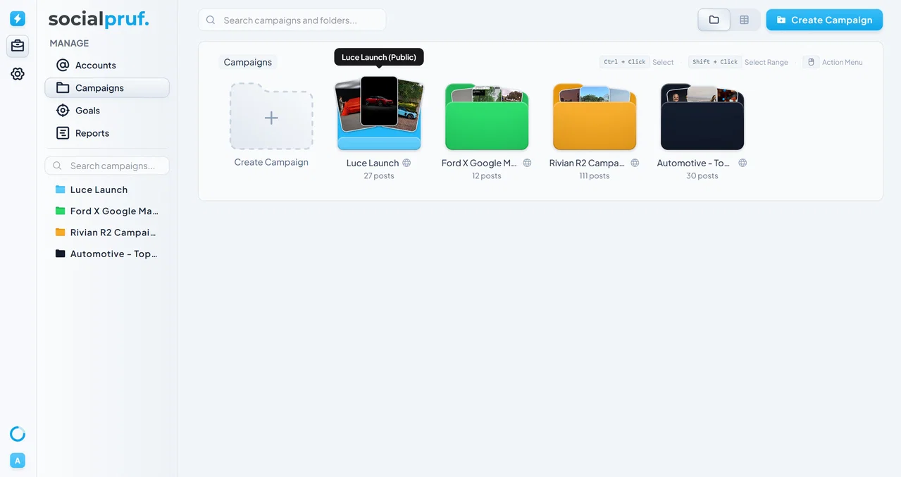 The Campaigns tab in Manage