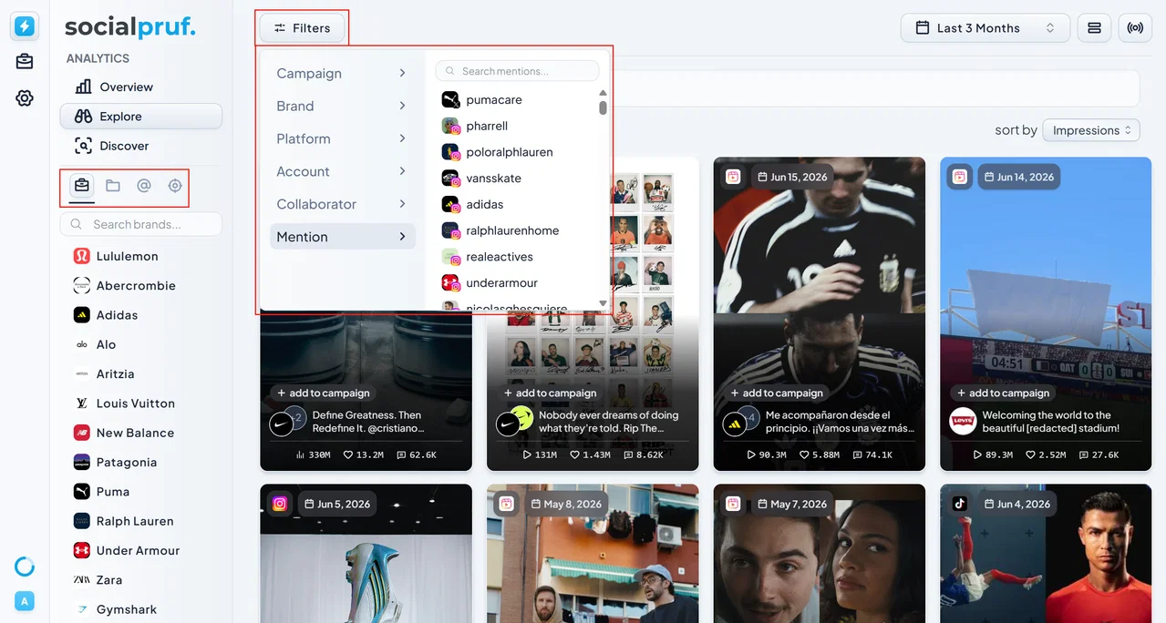 The filter controls in Socialpruf