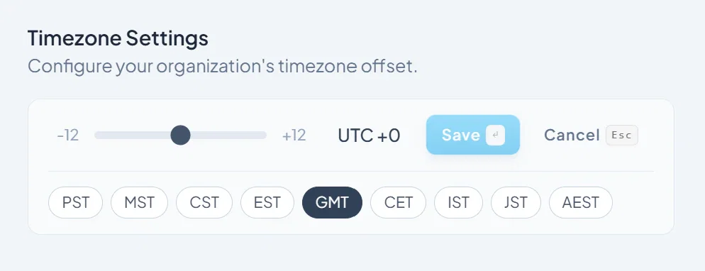 The time zone setting at the bottom of the Settings page