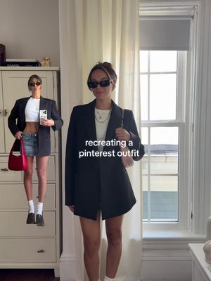 Blazer + mini denim skirt = the ultimate cool-girl balance 🤍 #pinterestoutfit #outfitinspo 
