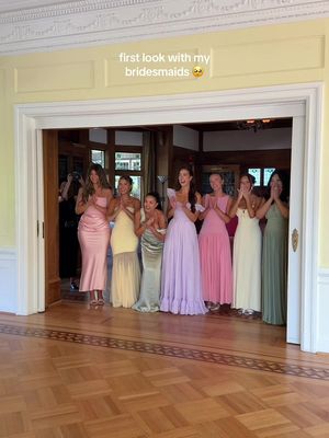 I have the most beautiful friends in the world 😭😭 #bridesmaidsdresses #firstlook #weddingtok 