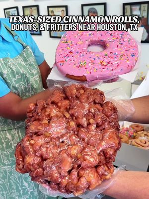 Would you try these 5 and 10 lb cinnamon rolls?! And the Texas sized fritter and donuts of course! #cinnamonroll #texas #houstontexas #htx 