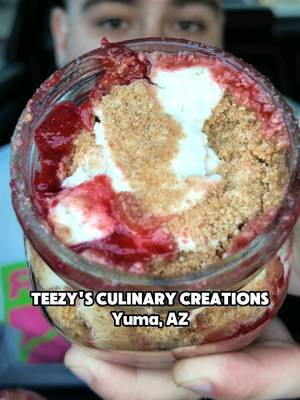 Today we are trying the BEST cheesecake in Arizona. My personal favorite, we're at Teezy's Culinary Creations in Yuma, AZ 😎 @#teezysculinarycreations  Straight up this is one of the best desserts you'll ever have. Perfect ratios of cheesecake to crust and it stays cold so long because of the ice cream mixed in. I couldn't recommend this place enough #azfoodie #phoenixaz #cheesecake #dessert #foodreview