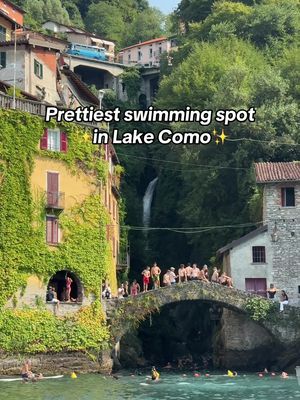 The best way to access Lake Como’s prettiest swimming hole is by boat. 🛥️ ✨ 📍The Nesso Bridge is a popular spot to jump into the waters of Lake Como & there’s even a hidden waterfall behind it. #lakecomoitaly #lakecomo #nessobridge #swimminghole #lakecomotravel  