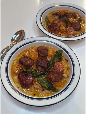 seared scallops and risotto 