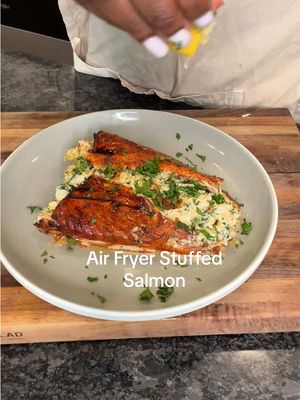 Air Fryer Stuffed Salmon #stuffedsalmonwithshrimp #stuffedsalmonwithspinach #foodtiktok #homemade #EasyRecipe @Badia Spices 