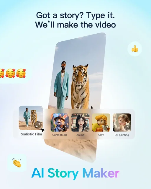 CapCut’s AI Storymaker takes your words and turns them into fully animated videos, whether you’re crafting surreal scenes, visualizing big ideas, or bringing a script to life. ✨ Choose your vibe: clay, comic 3D, illustration, film, and more. 🎬 Write it yourself or let AI do the heavy lifting. Your stories, your style. All in one prompt. Ready to try it? Drop your first prompt idea below. 💬 #CapCutAi #CapCut #AiEditing 