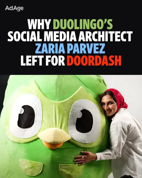 “Once I killed the bird…” 🐦 That’s how Zaria Parvez—the genius behind Duolingo’s viral social strategy—describes the moment she knew it was time to move on from the language-learning company. At just 26, she turned Duolingo’s accounts into a powerhouse, invented Duo’s unhinged persona and set a new standard for brand TikTok. But after five years and one very famous bird death (and ressurection), she realized it was time to be Zaria—not “Zaria from Duolingo.”  Now she’s stepping into her next chapter as DoorDash’s director of social, leading a 7-person team with its own in-house content studio. Instead of chasing constant virality, she’s aiming to build long-term structure and new rituals for how brands show up online. In this interview with Ad Age, Zaria talks about:  ✨ Why she left Duolingo  ✨ How personal branding helped her grow  ✨ What Gen Z leadership looks like inside big brands  ✨ The future of social media marketing If you’re a social media manager, marketer, or just curious about how to turn a first job into a career-defining move, this one’s worth a read. Full convo linked in bio 🔗 #Duolingo #DoorDash #SocialMediaTips #MarketingTok #PersonalBranding   @Duolingo @DoorDash @zariaparvez 