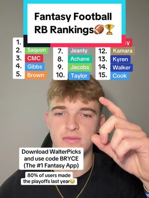 Fantasy Football RB Rankings🏈🏆 #fantasyfootball #fantasycontent #fantasyrbs #rbrankings #titanswalterpicks 