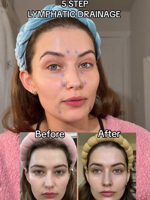 lazy girl approved, my easy 5 step lymphatic drainage face routine takes less than 5 minutes and really helps depuff the face! #lymphaticdrainagemassage #facialmassage #depuffwithme 