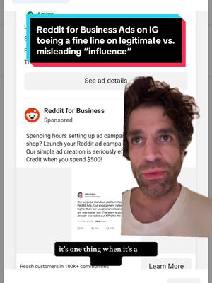 #greenscreen does anyone else feel offput by product testimonial content that is ultimately from a made up experts on non-existent handles that appear to garner a lot of healthy audience engagement (ie implied further social proof) discussing ad campaigns that never actually happened or drove the stated strong results — I’m a fan of @Reddit and its self-serve ads developments but a couple of assets in their active #metaads rotation to me feel to cross an admittedly fine line in the sand around sufficient disclosure and credentials transparency vs quite subtle / nuanced appearance of legitimate experts being super into a given product seemingly entirely fabricated out of thin air including the visible engagement volumes received… Hannah digital or Jake Hulsey if you DO actually exist and are growth marketing specialist experts than mea culpa and the sincerest of apologies! #redditads #contentdisclosure #sponsoredobviously 
