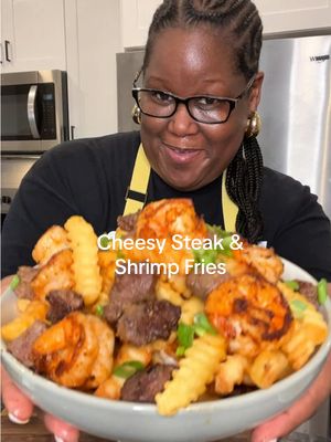 Cheesy Steak & Shrimp Fries #cheesyfries #foodtiktok #fries #EasyRecipe #homemade @Carnation Milks 