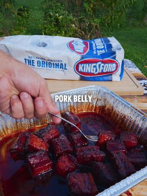 grilling for labor day weekend? try these pork belly burnt ends - Cut pork belly into 2 inch cubes & place on a wire rack - Season cubes on all sides with a sweet BBQ rub - Smoke 250 for 2.5 hours - When bark solidifies transfer to a tray and cover with BBQ sauce, brown sugar, butter and honey - Cover with foil return to grill for 1 hour - Uncover and grill for 30 minutes to finish - Let them rest and enjoy!