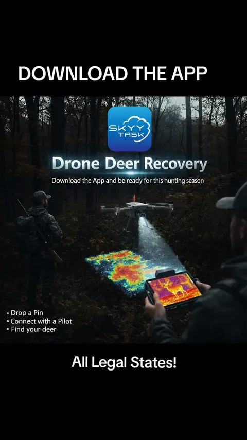 Offered in all legal compliant states! Your on demand Drone Deer Recovery  🦌 Powered By SkyyTask🦌  #deer #hunting #foryou #foryoupage #foryoupageofficiall #Tech #recovery #ondemand #fishing #Outdoors #outdoorsman #new #app #apple #google 