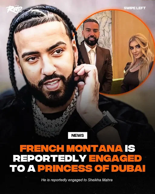 #FrenchMontana is now engaged to a Dubai princess, Sheikha Mahra, after proposing during Paris Fashion Week in June, according to TMZ‼️👀 The two have been seen together since late 2024. Y'all rockin' with the couple⁉️ #RapTV #Dubai #frenchmontanafeatswaelee 
