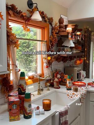 we're almost at the ‘ber' months - and my kitchen is ready - cozying up with a @Starbucks Pumpkin Spice flavored coffee & all of the tiny pumpkins and leaf garlands I can find! #ad #StarbucksAtHome