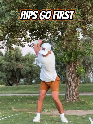 Most golfers start with their arms. The best players start with their hips. Try this feel: hips go first, back still faces the target. #golf #golfswing #golftips #hips #drills