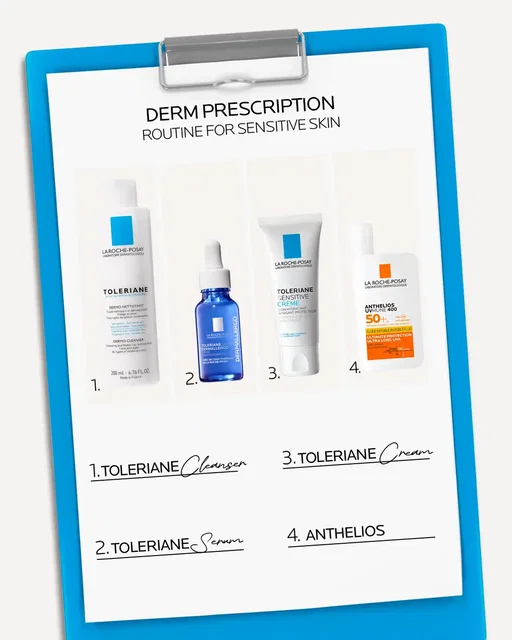 Sensitive skin? Your prescription is in! Here’s your derm-approved routine for calm, hydrated skin:  💙Toleriane Dermo Cleanser  💙Toleriane Serum 💙Toleriane Cream 🧡Anthelios UVMUNE 400 Invisible Fluid Ready to soothe your skin? ✨ #fyp #larocheposay #skincare #skintok #sensitiveskin 