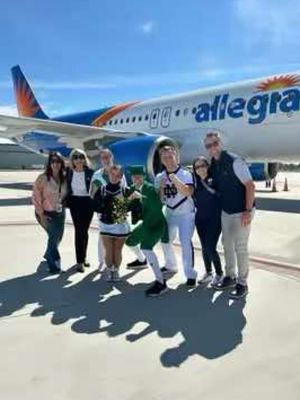 ✨ Game day, the Allegiant way! ✨ TailGATE party? ✅ Notre Dame pep squad? ✅ Fighting Irish fans? ✅✅✅ Water cannon salute? ✅ Extra-special surprises? ✅✅ Yesterday, @Notre Dame Football fans traveling to Miami got a sendoff they’ll never forget! They arrived at South Bend International Airport to find a full-scale pep rally at their gate that continued on board the aircraft and all the way to Florida! Not only were the Notre Dame cheerleaders and Leprechaun on-hand to help celebrate, but every single passenger on the flight got an awesome Notre Dame swag bag and an Allegiant travel voucher for $250 towards their next trip! #goirish 
