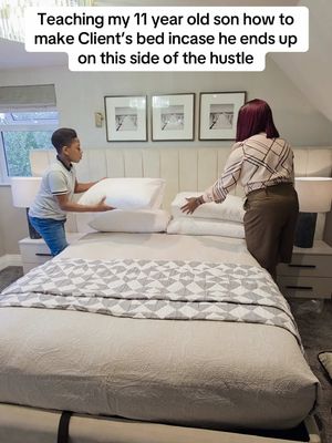 Teaching my 11 year old son how to make Client’s bed incase he ends up on this side of the hustle🥹 Never too early to train up the next CEO 😂 Taught my 11-year-old how to make a client’s bed today. Not just for the fun of it, but because I believe it’s so important for our kids to see what we do. It teaches them the value of hard work and who knows, it might even plant a little seed for the future.  #NextGen #LifeSkills #LegacyBuilding #MiniBossInTraining #creatorsearchinsights 